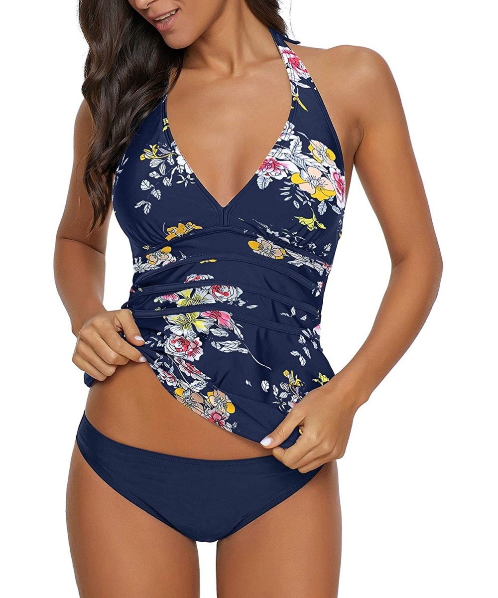 Women's Racerback Colorblock Two Piece Tankini Sets Swimsuit Swimwear - Y Floral Printed - C6199XENEIM $28.85-Sets