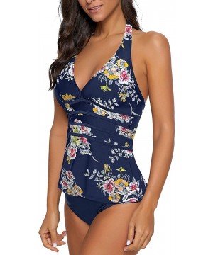 Women's Racerback Colorblock Two Piece Tankini Sets Swimsuit Swimwear - Y Floral Printed - C6199XENEIM $28.85-Sets