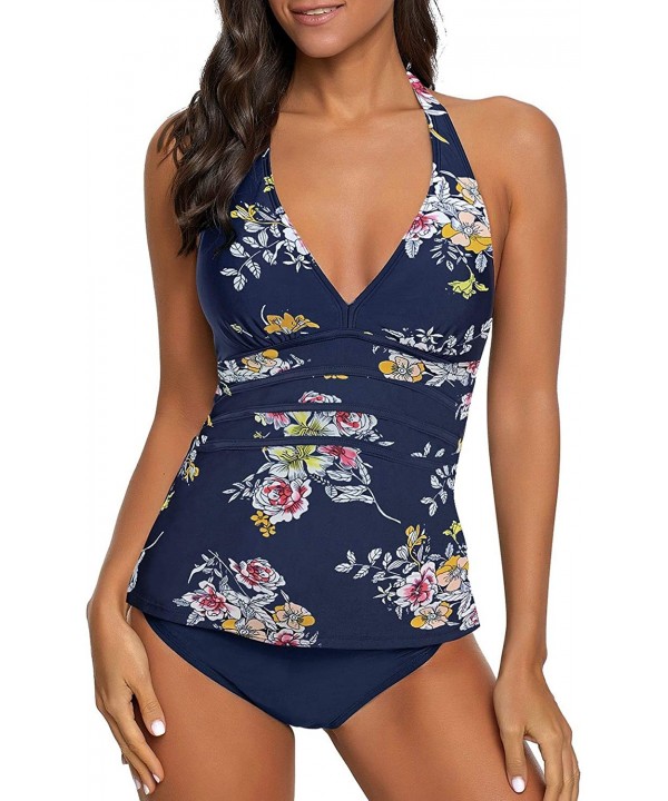 Women's Racerback Colorblock Two Piece Tankini Sets Swimsuit Swimwear - Y Floral Printed - C6199XENEIM $28.85-Sets