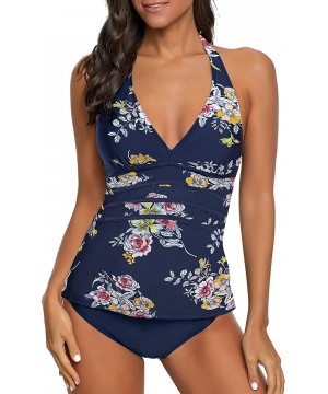 Women's Racerback Colorblock Two Piece Tankini Sets Swimsuit Swimwear - Y Floral Printed - C6199XENEIM $28.85-Sets