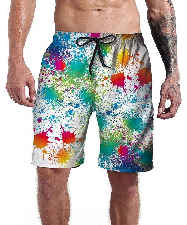 Men's Cool Swimtrunks Quick Dry 3D Printed Casual Hawaiian Mesh Lining Beach Board Shorts with Pockets S-XXXL - B1-paint 03 -...