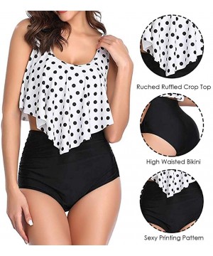 High Waised Bikini Swimsuit for Women Ruffled Flounce Top Swimwear Two Piece Bathing Suits - White Polka - CX1993A9AWQ $23.51...