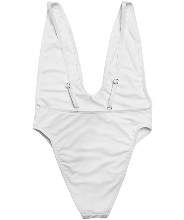 Women's Sexy Deep V-Neck High Cut One Piece Bathing Suit Plunge Side Strap Swimsuit Monokini - White - CI18D65LEIG $20.84-One...