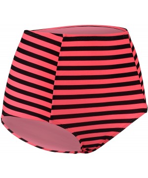 Womens Pattern Printed Classic Vintage High-Waisted Sexy Bikini Bottom - Doubldowsw392_coral_black_stripe - CQ12H73P88N $16.8...