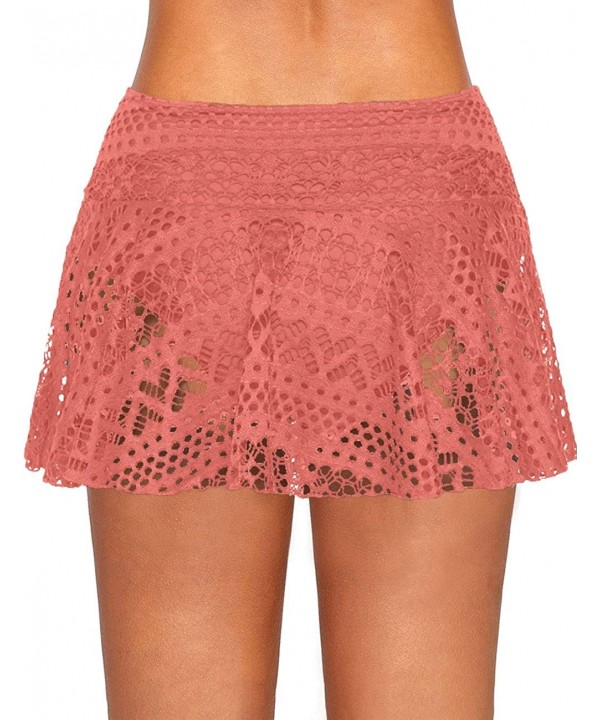 Women Crochet Lace Bikini Bottom Swim Skirt Solid Swimsuit Short S-XXL - Orange Pink - CE18R9UH7IC $17.44-Bottoms