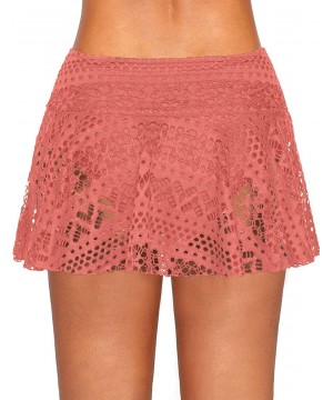 Women Crochet Lace Bikini Bottom Swim Skirt Solid Swimsuit Short S-XXL - Orange Pink - CE18R9UH7IC $17.44-Bottoms