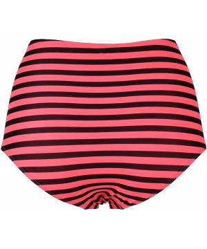 Womens Pattern Printed Classic Vintage High-Waisted Sexy Bikini Bottom - Doubldowsw392_coral_black_stripe - CQ12H73P88N $16.8...