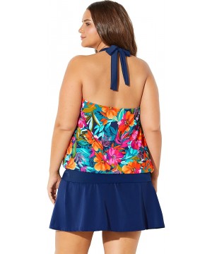 Women's Plus Size Blouson Tankini Top - Hana Floral - C818QHHUIZL $31.24-Tankinis