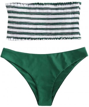 Women's Two Piece Stripe Strapless High Cut Bandeau Bikini Set Swimsuit 2 Piece - Green - CW18O4Y5C4H $13.54-Racing