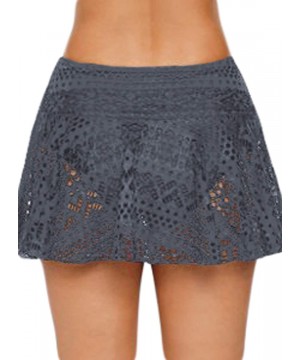 Women Lace Crochet Hollow Out Swimsuit Tankini Bottom Skirted Board Shorts - Grey - CI18RSZ566T $21.04-Board Shorts