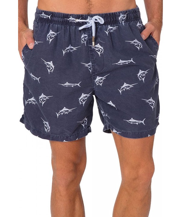 Performance Men's Quick Dry SPF50+ Swim Trunks Water Shorts Swimsuit Beach Shorts with Mesh Lining - Navy Marlin - CE180K6T4U...