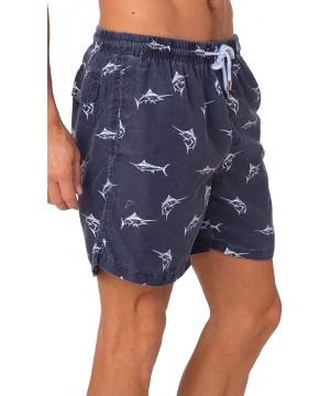 Performance Men's Quick Dry SPF50+ Swim Trunks Water Shorts Swimsuit Beach Shorts with Mesh Lining - Navy Marlin - CE180K6T4U...