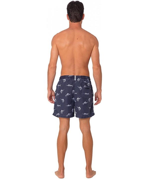 Performance Men's Quick Dry SPF50+ Swim Trunks Water Shorts Swimsuit Beach Shorts with Mesh Lining - Navy Marlin - CE180K6T4U...