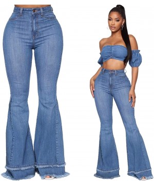 Women's Skinny Ripped Bell Bottom Jeans Elastic High Waisted Flared Jean Pants - Blue - C4199XGUL5U $22.70-Cover-Ups