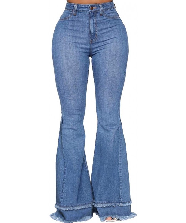 Women's Skinny Ripped Bell Bottom Jeans Elastic High Waisted Flared Jean Pants - Blue - C4199XGUL5U $22.70-Cover-Ups