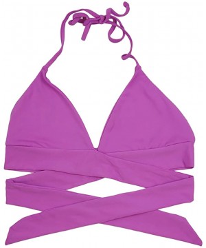 Women's Seamless Self-Lined Wrap-Around Halter Bikini Top - V-neck Purple - CS18CY6USRC $23.32-Tops