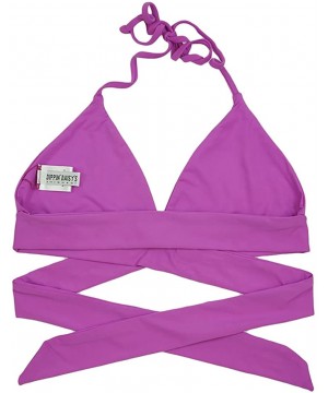 Women's Seamless Self-Lined Wrap-Around Halter Bikini Top - V-neck Purple - CS18CY6USRC $23.32-Tops