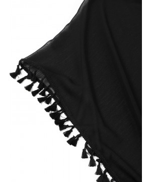 Women's Plus Size Swimsuit Cover Up Beach Tassel Chiffon Pool Swimwear Dress for Summer - Black - CJ1998Z9OEG $12.40-Cover-Ups