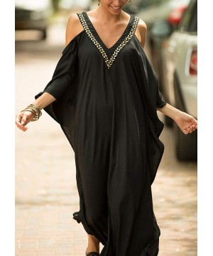 Plus Size Kaftan Dress- African Caftan Beach Cover Up- Bohemian Nightdress for Women - Black&off Shoulder - CP199GYRMKY $22.4...