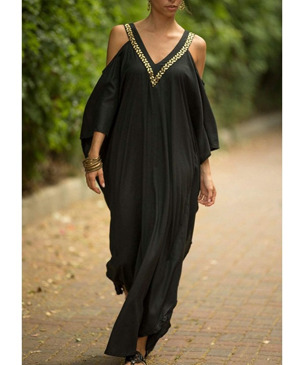 Plus Size Kaftan Dress- African Caftan Beach Cover Up- Bohemian Nightdress for Women - Black&off Shoulder - CP199GYRMKY $22.4...