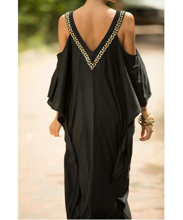 Plus Size Kaftan Dress- African Caftan Beach Cover Up- Bohemian Nightdress for Women - Black&off Shoulder - CP199GYRMKY $22.4...