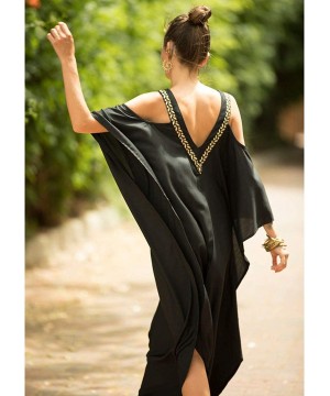 Plus Size Kaftan Dress- African Caftan Beach Cover Up- Bohemian Nightdress for Women - Black&off Shoulder - CP199GYRMKY $22.4...