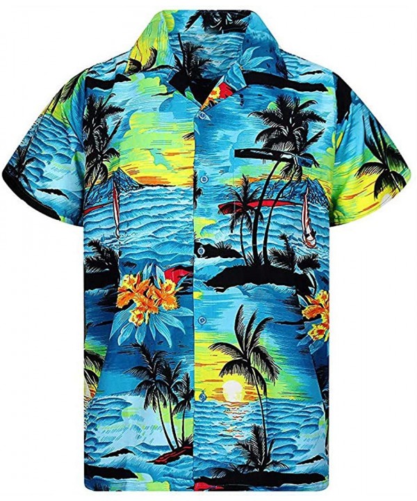 Fashion Hawaii Print Shirt Beach Short Sleeve Quick Dry Men's Casual Button Top - A Green - C118TUDXNYD $26.90-Rash Guards