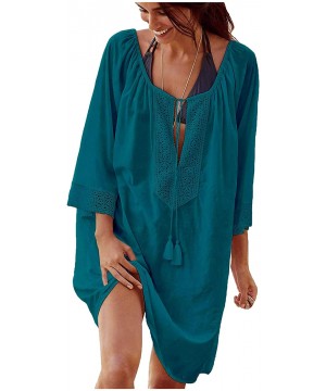 Womens Loose Cover up Beach Swimsuit Beach Bikini Coverups OneSize - Rope Peacock Blue - CE19625L28M $14.29-Cover-Ups