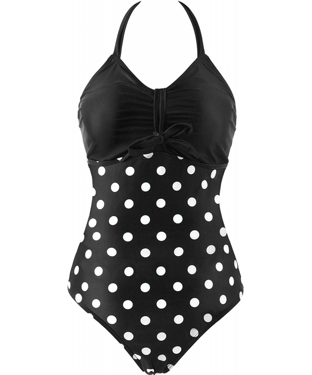 Women One Piece Swimsuit V-Neck Swimwear Slimming Monokini Bathing Suit - Black Tie Front - CH18L35K2NO $23.04-One-Pieces