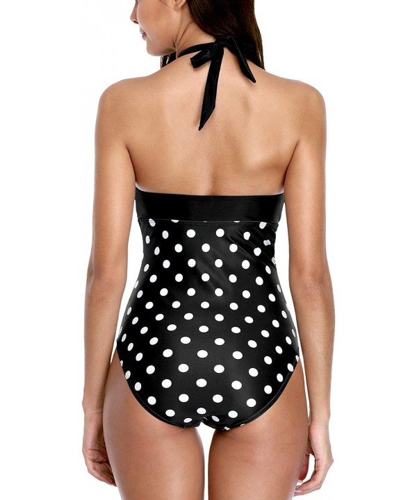 Women One Piece Swimsuit V-Neck Swimwear Slimming Monokini Bathing Suit - Black Tie Front - CH18L35K2NO $23.04-One-Pieces