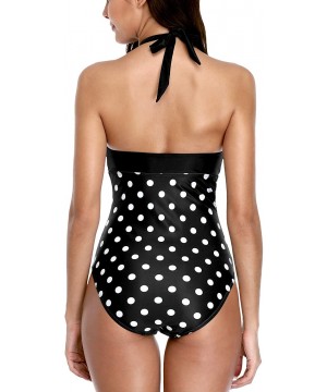 Women One Piece Swimsuit V-Neck Swimwear Slimming Monokini Bathing Suit - Black Tie Front - CH18L35K2NO $23.04-One-Pieces