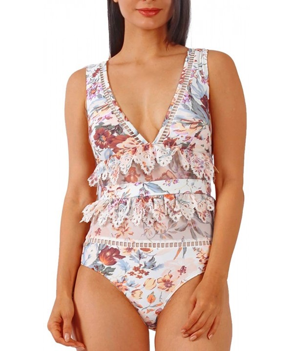 Women's One Piece Swimsuits Swimwear Slimming Bathing Suits for Women - Lace-print - CV18WIZTO60 $30.53-One-Pieces