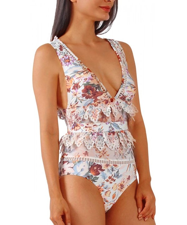 Women's One Piece Swimsuits Swimwear Slimming Bathing Suits for Women - Lace-print - CV18WIZTO60 $30.53-One-Pieces