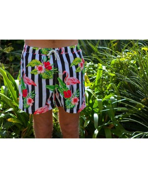 Chubbies Swim Trunks Men Slim Fit Board Shorts with Mesh Lining - Flamingo01 - CE18GEIDXNL $14.78-Board Shorts