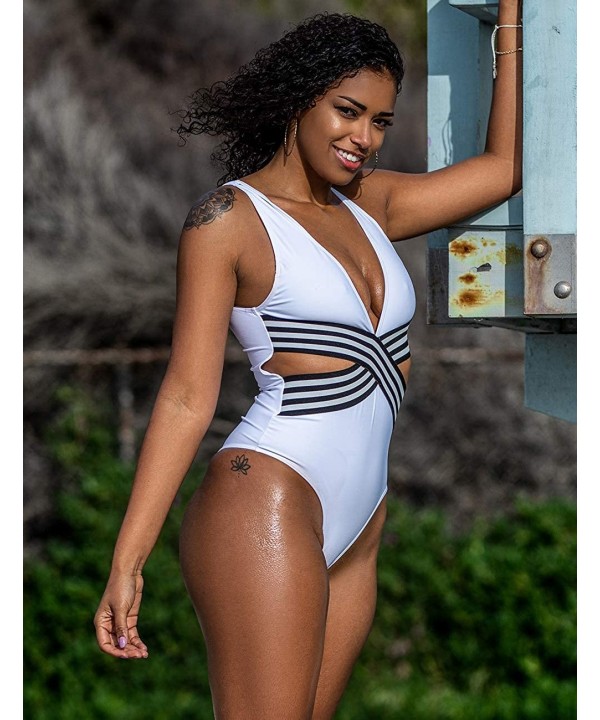 Women's One Piece Swimsuits Tummy Control Swimwear Monikini Bathing Suit Plus Size - White - C618SHIDKWZ $12.81-One-Pieces