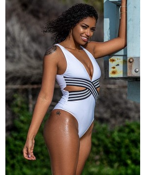 Women's One Piece Swimsuits Tummy Control Swimwear Monikini Bathing Suit Plus Size - White - C618SHIDKWZ $12.81-One-Pieces