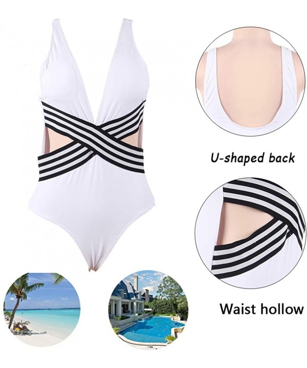 Women's One Piece Swimsuits Tummy Control Swimwear Monikini Bathing Suit Plus Size - White - C618SHIDKWZ $12.81-One-Pieces