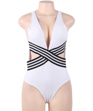 Women's One Piece Swimsuits Tummy Control Swimwear Monikini Bathing Suit Plus Size - White - C618SHIDKWZ $12.81-One-Pieces