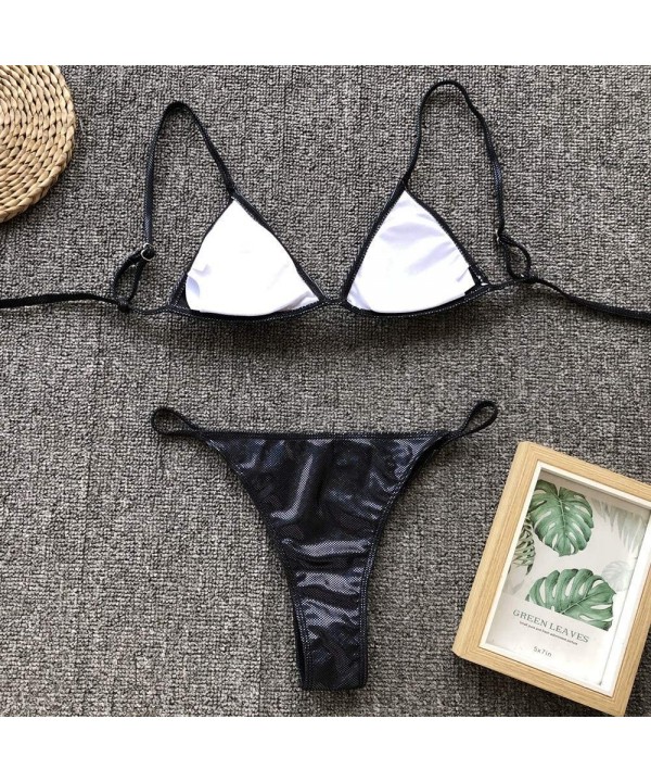 Bikini Swimsuit Womens High Waist Bathing Suits Brazilian Thong Swimwear Triangle Two Pieces - Black - CD194RD7IG4 $21.78-Sets