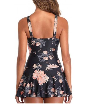 Women's Plus Size Swimdress Floral Halter One Piece Swimsuit Sweetheart Tankini - Black - CS1952O9MEE $12.31-One-Pieces