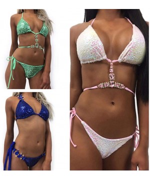 Women Crystal Drill Sequins Bikini Set Beach Swimwear Beachwear Swimsuit - White - CW18OEE4560 $13.57-Sets