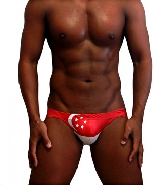 Men Sexy Contour Pouch- Low Rise- Swimming Briefs -National Flag - Ns-605 (Singapore) - CH12K8IUK3R $38.67-Briefs