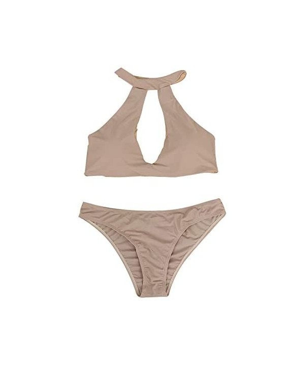 Women Swimsuits Round Collar Swimwear Low-Waisted Bikini - Khaki - C118U30AT4O $15.19-Racing