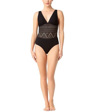 Women's Crochet V Neck Sexy One Piece Swimsuit - Black - C41868W38E0 $48.77-One-Pieces