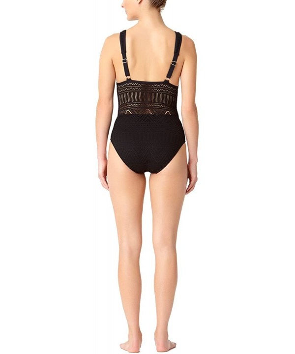 Women's Crochet V Neck Sexy One Piece Swimsuit - Black - C41868W38E0 $48.77-One-Pieces