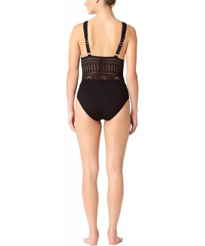 Women's Crochet V Neck Sexy One Piece Swimsuit - Black - C41868W38E0 $48.77-One-Pieces