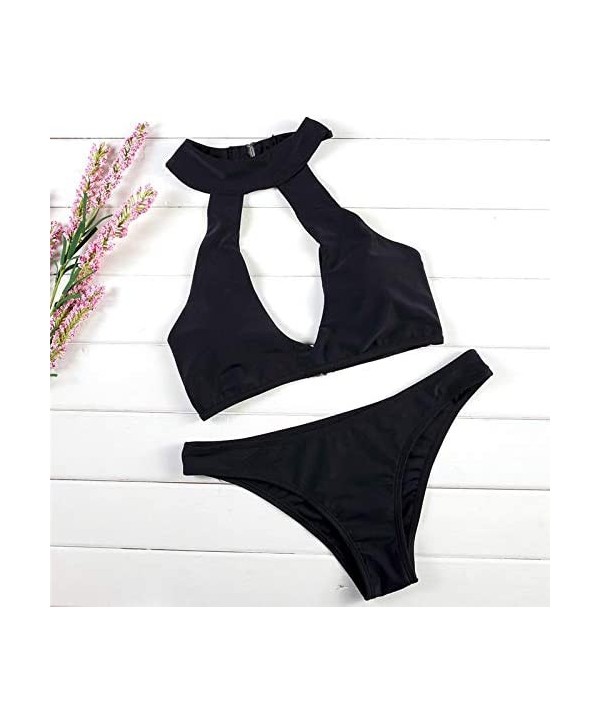 Women Swimsuits Round Collar Swimwear Low-Waisted Bikini - Khaki - C118U30AT4O $15.19-Racing