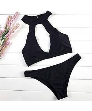 Women Swimsuits Round Collar Swimwear Low-Waisted Bikini - Khaki - C118U30AT4O $15.19-Racing