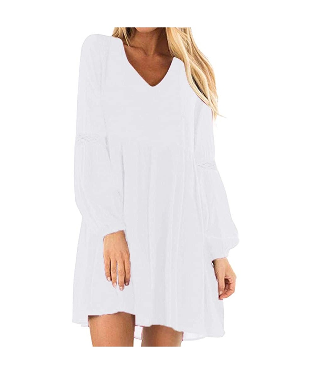 Women's Flowy Sundress Flared Tunic Dress - D-white - C0193MR94RT $16.31-Cover-Ups