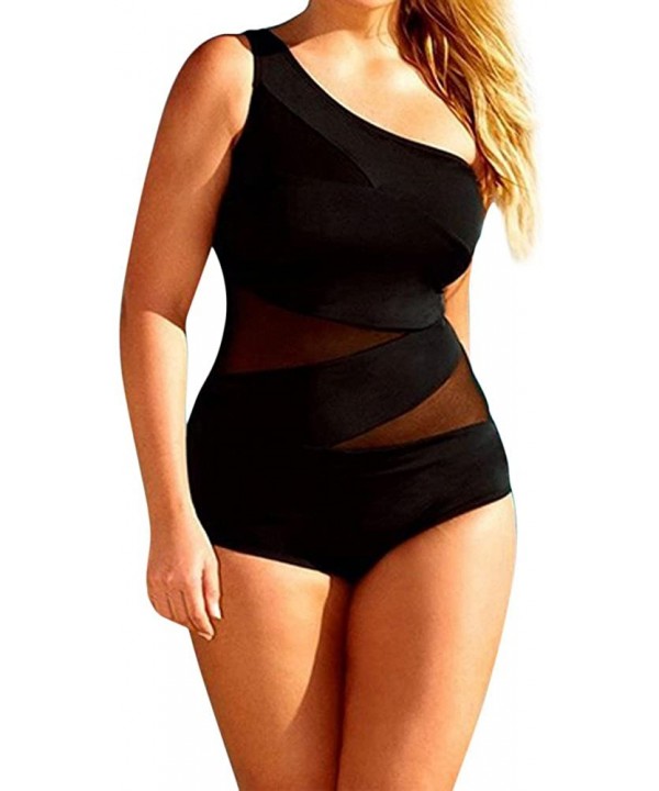 Womens One Shoulder Tankini- Ladies One Piece Backless Plus Size Monokini Swimsuit Swimwear Bikini - Black - CS18QMSTTTU $10....